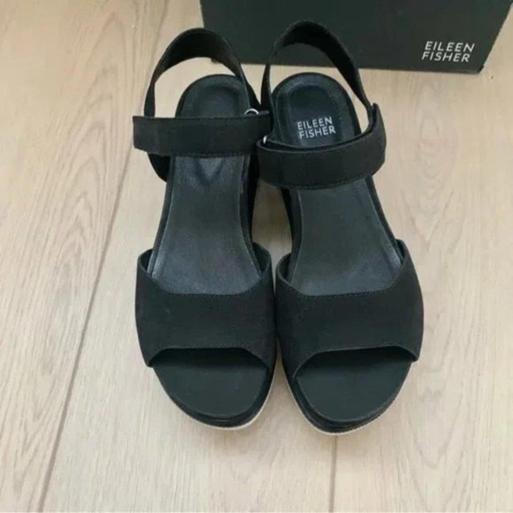 š¤ Eileen Fisher Black Beck Sporty Platform Wedge Heeled Sandals - Picture 7 of 11